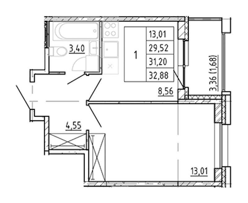 1-комнатная квартира 29.52 м², 7/12 эт., ЖК «Полис Новоселье»